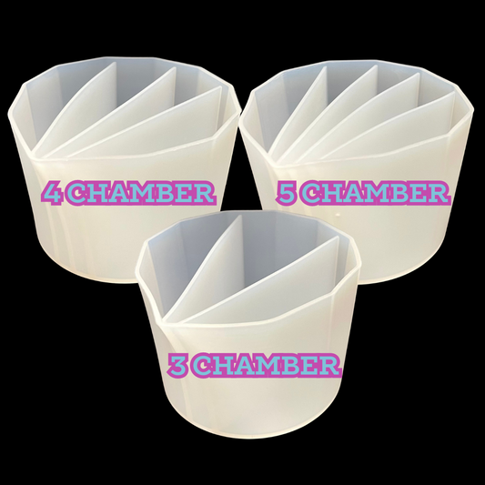 split pour cups, 3 chamber - 4 chamber and 5 chamber