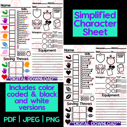 Simplified Character Sheet