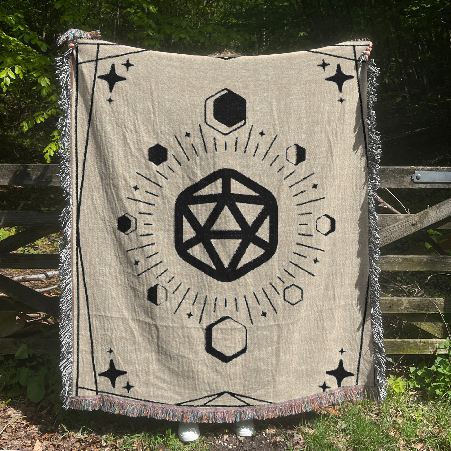 Celestial D20 Moon Phases | Woven Blanket Tapestry