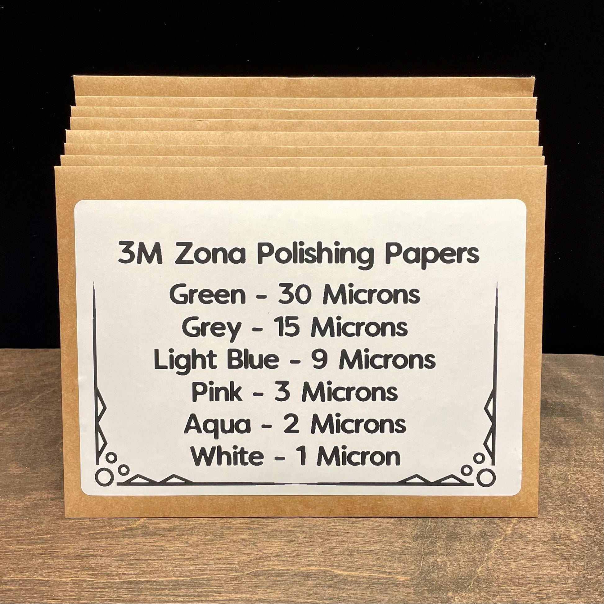 3M Zona Polishing Papers for Dice Making. Packaged in the 4.25" x 5.5" Packs. 