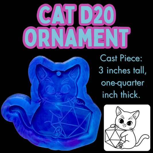 Cat D20 Ornament, Cat holding a D20