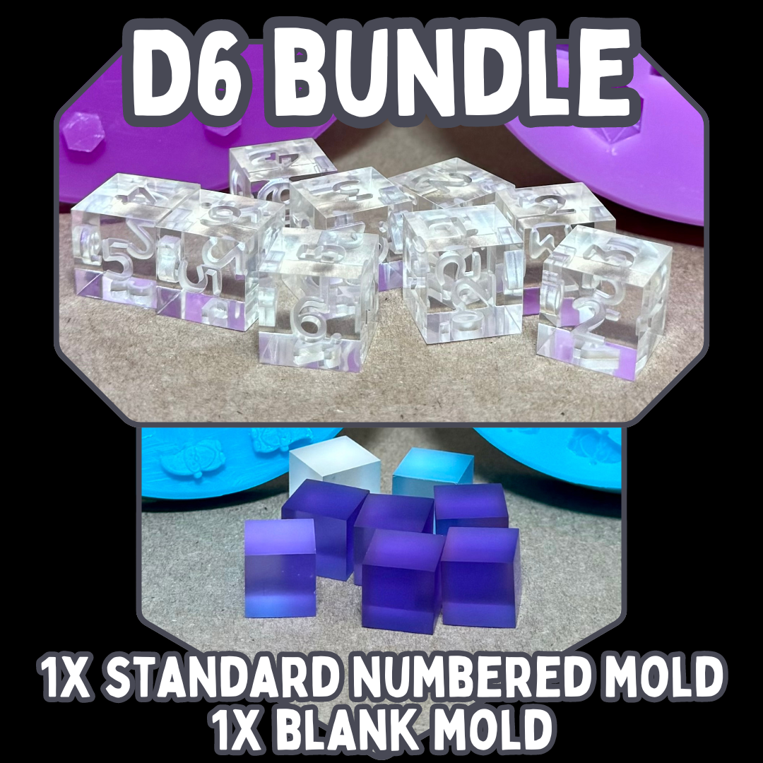 Shown is the Numbered D6 Dice Mold in addition to the accompanying D6 Blank Mold which are sold at a lower cost together. 