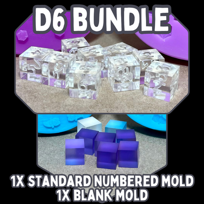 Shown is the Numbered D6 Dice Mold in addition to the accompanying D6 Blank Mold which are sold at a lower cost together. 