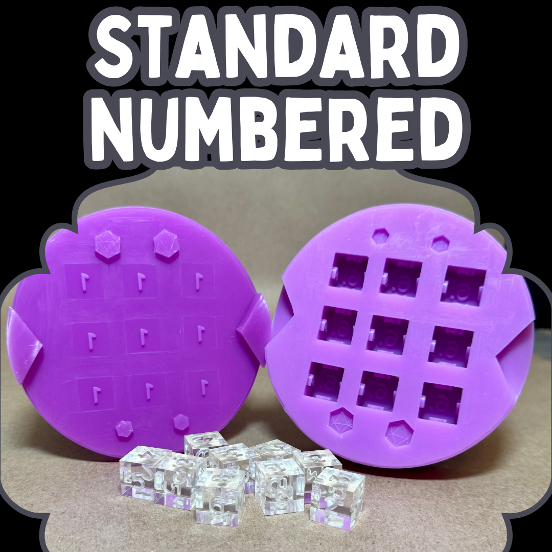 shown is the 9 piece standard sized numbered d6 dice mold. 