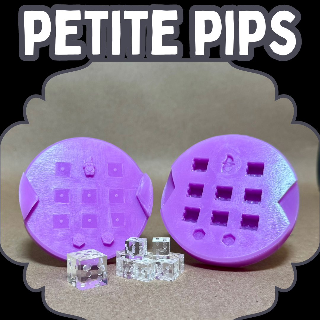 shown is the 8 piece petite pip dice mold. 