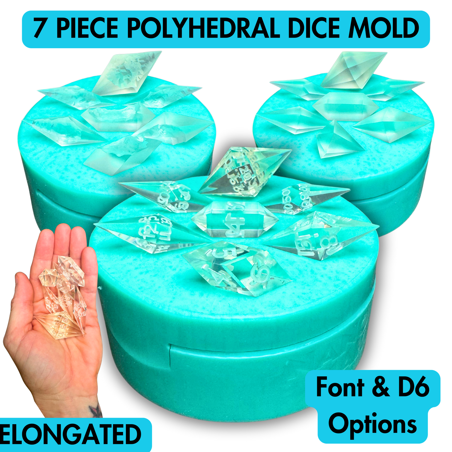 7 Piece Polyhedral Dice Mold | Elongated | Crystal