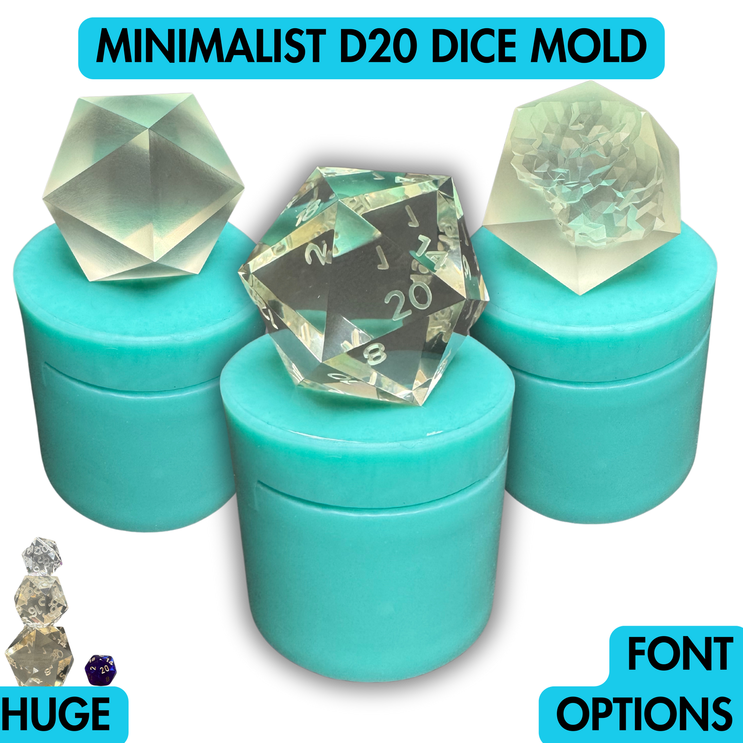 Minimalist D20 Dice Mold | 40mm Jumbo