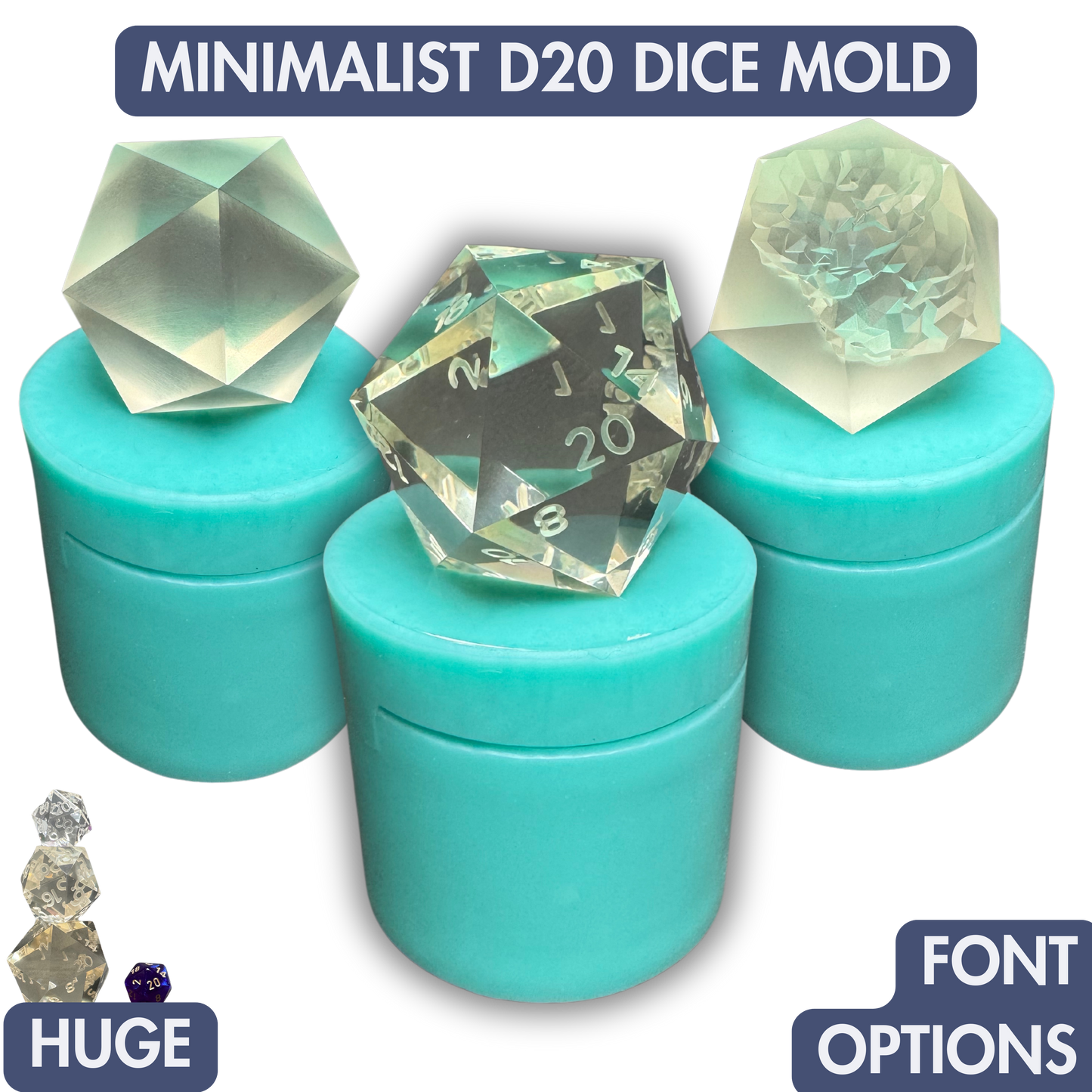 Minimalist D20 Dice Mold | 40mm Jumbo