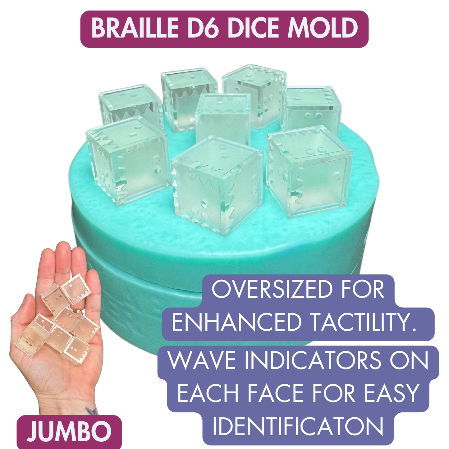 8 Piece Braille D6 Dice Mold | Jumbo