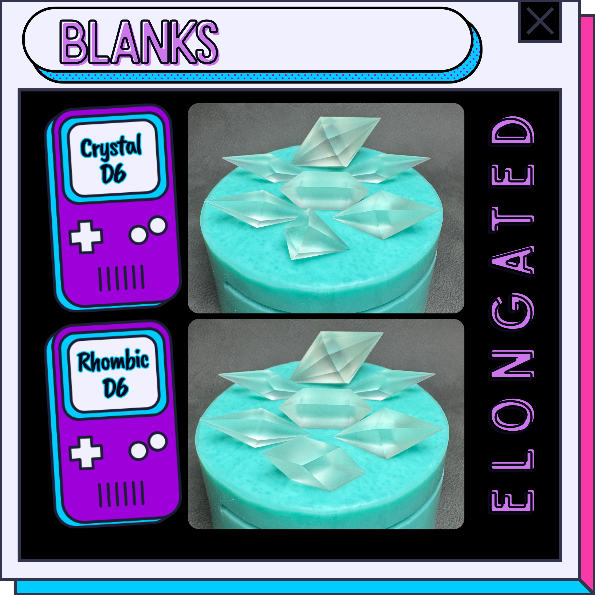 Elongated polyhedral dice mold option: blank faces