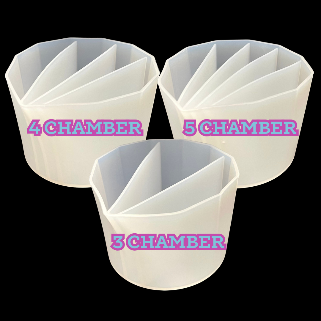 split pour cups, 3 chamber - 4 chamber and 5 chamber