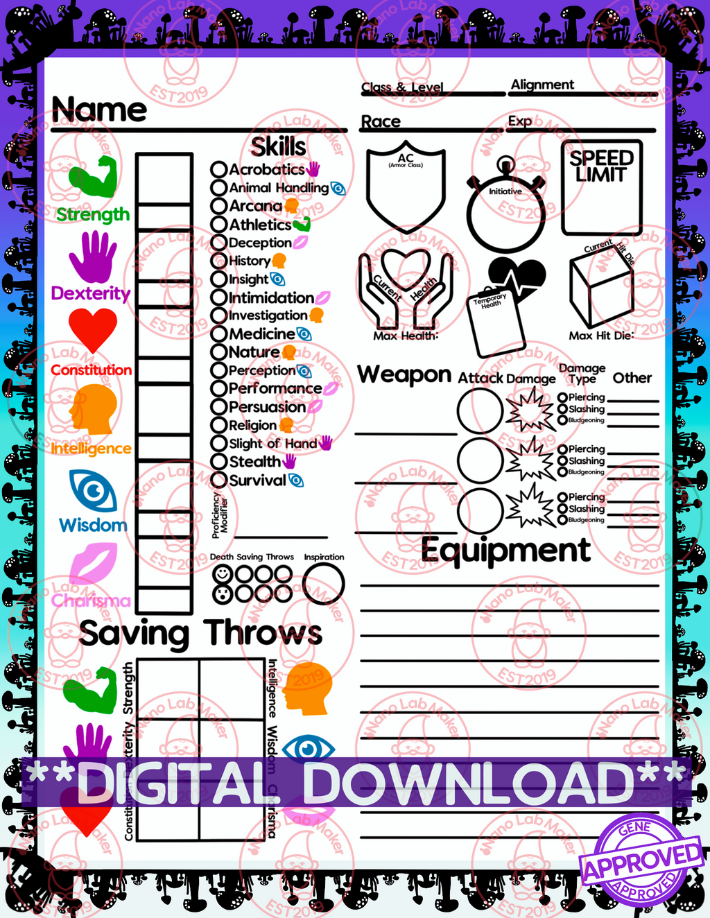 Mushroom Simplified Character Sheet