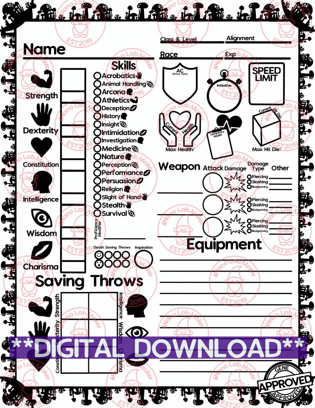 Mushroom Simplified Character Sheet