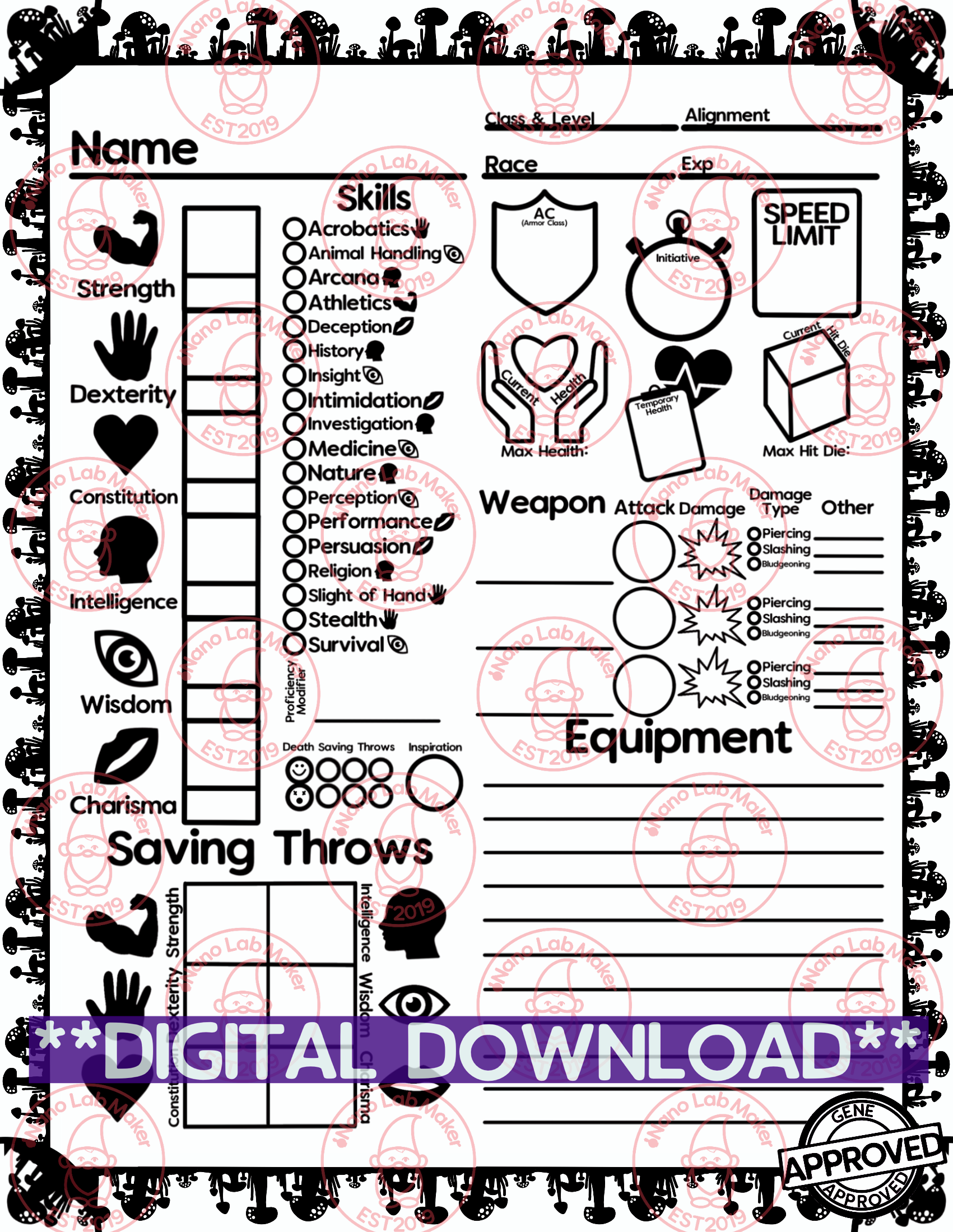 Mushroom Simplified Character Sheet