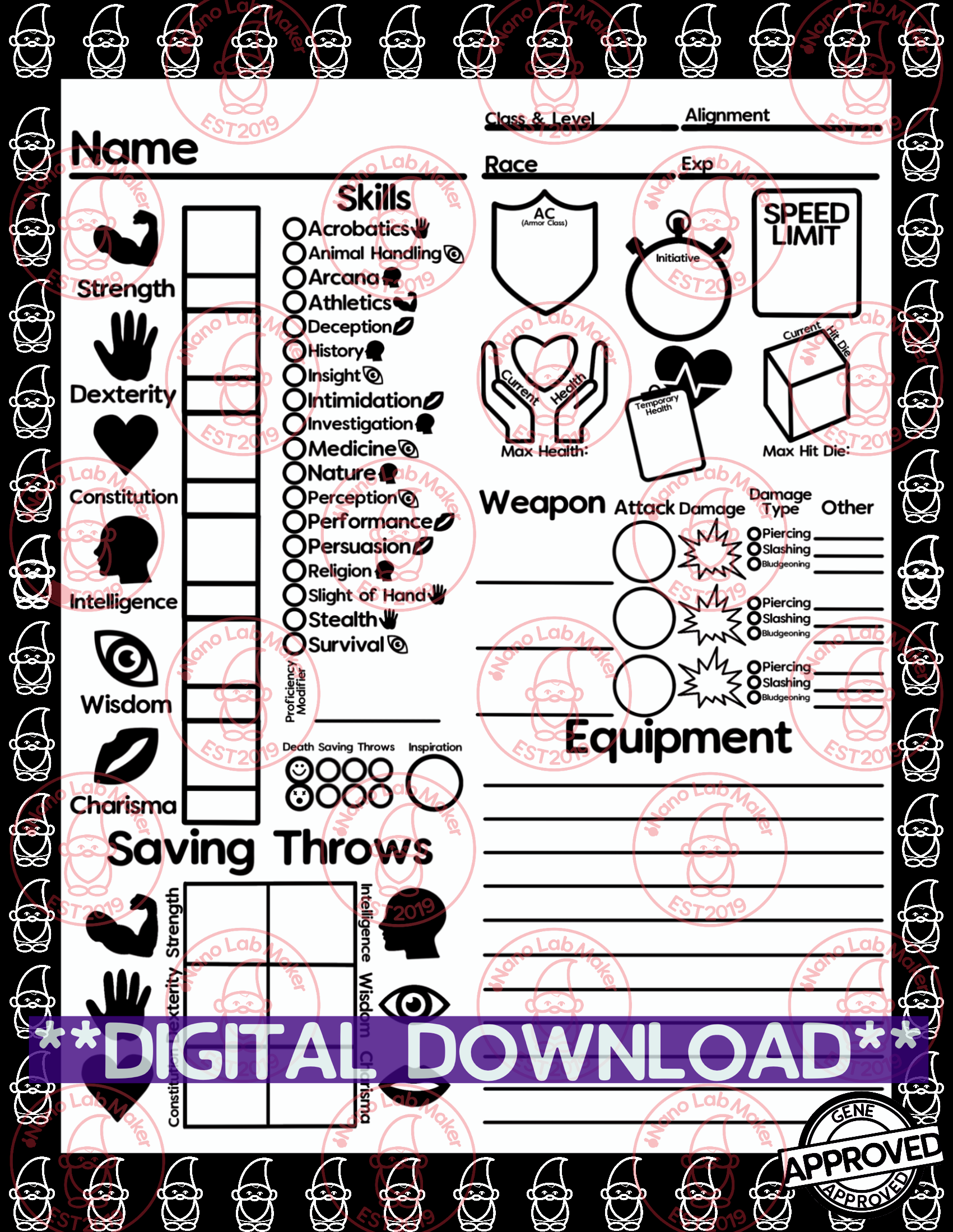 Gnome Simplified Character Sheet