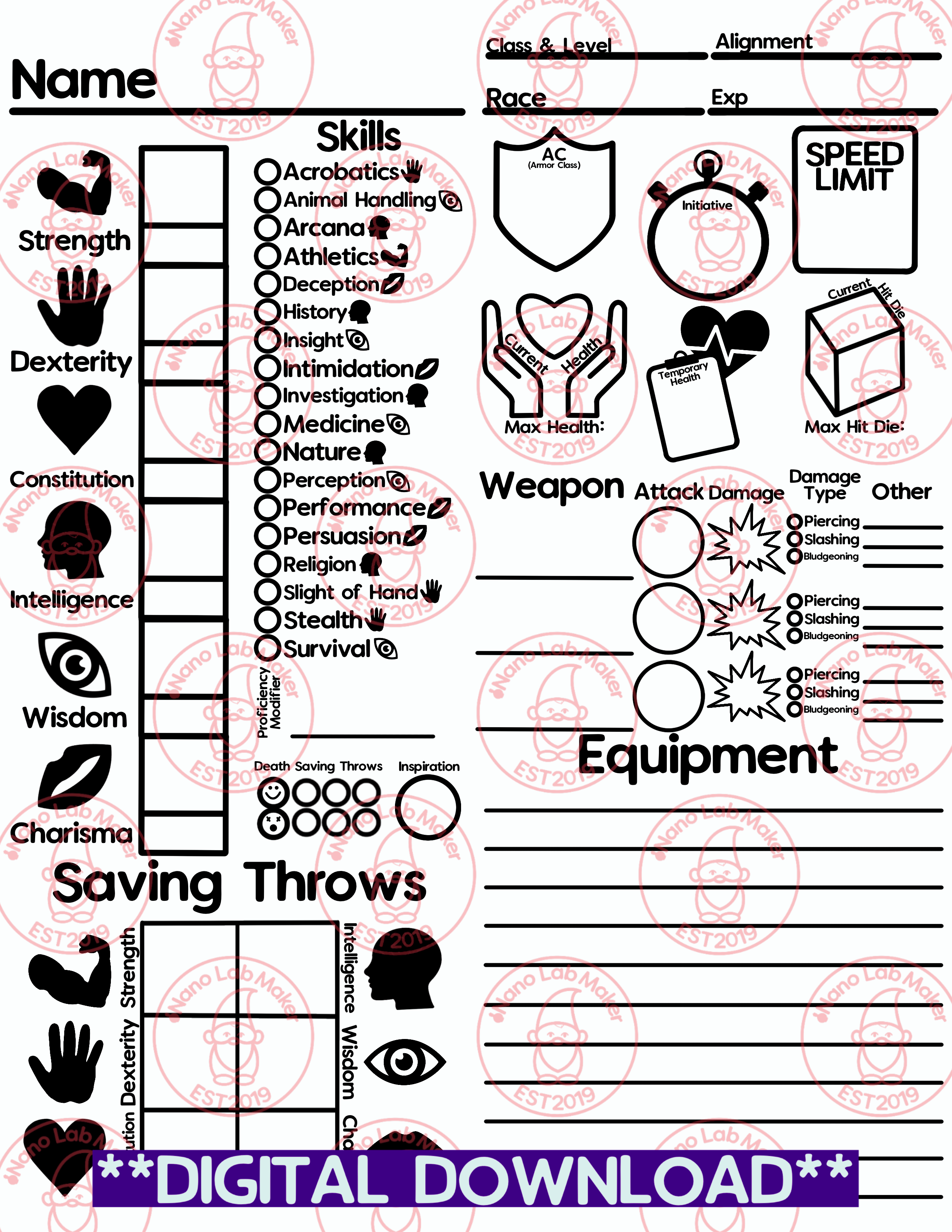 Simplified Character Sheet