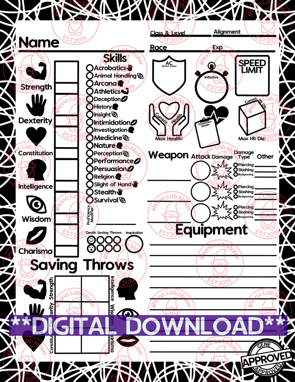 Spiraling Simplified Character Sheet