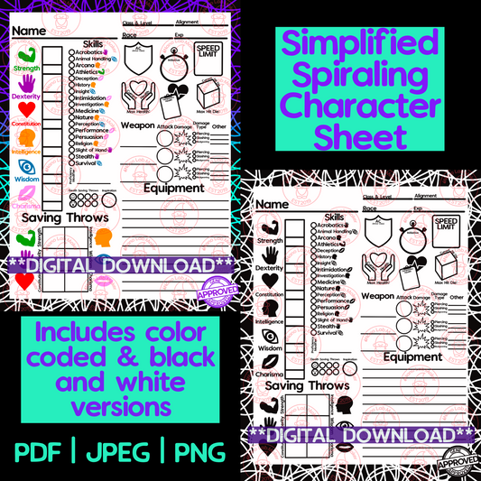 Spiraling Simplified Character Sheet