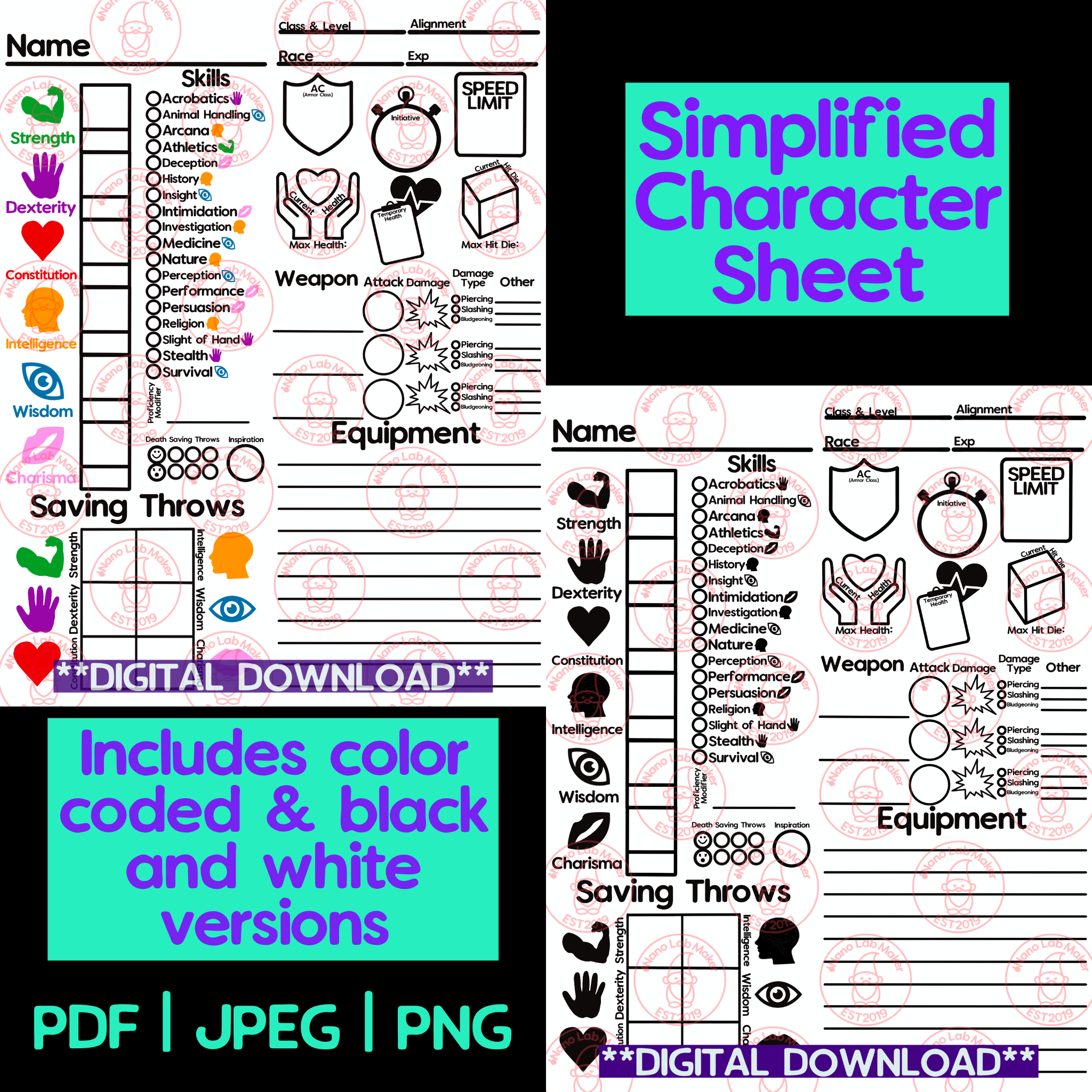 Simplified printable RPG character sheet download